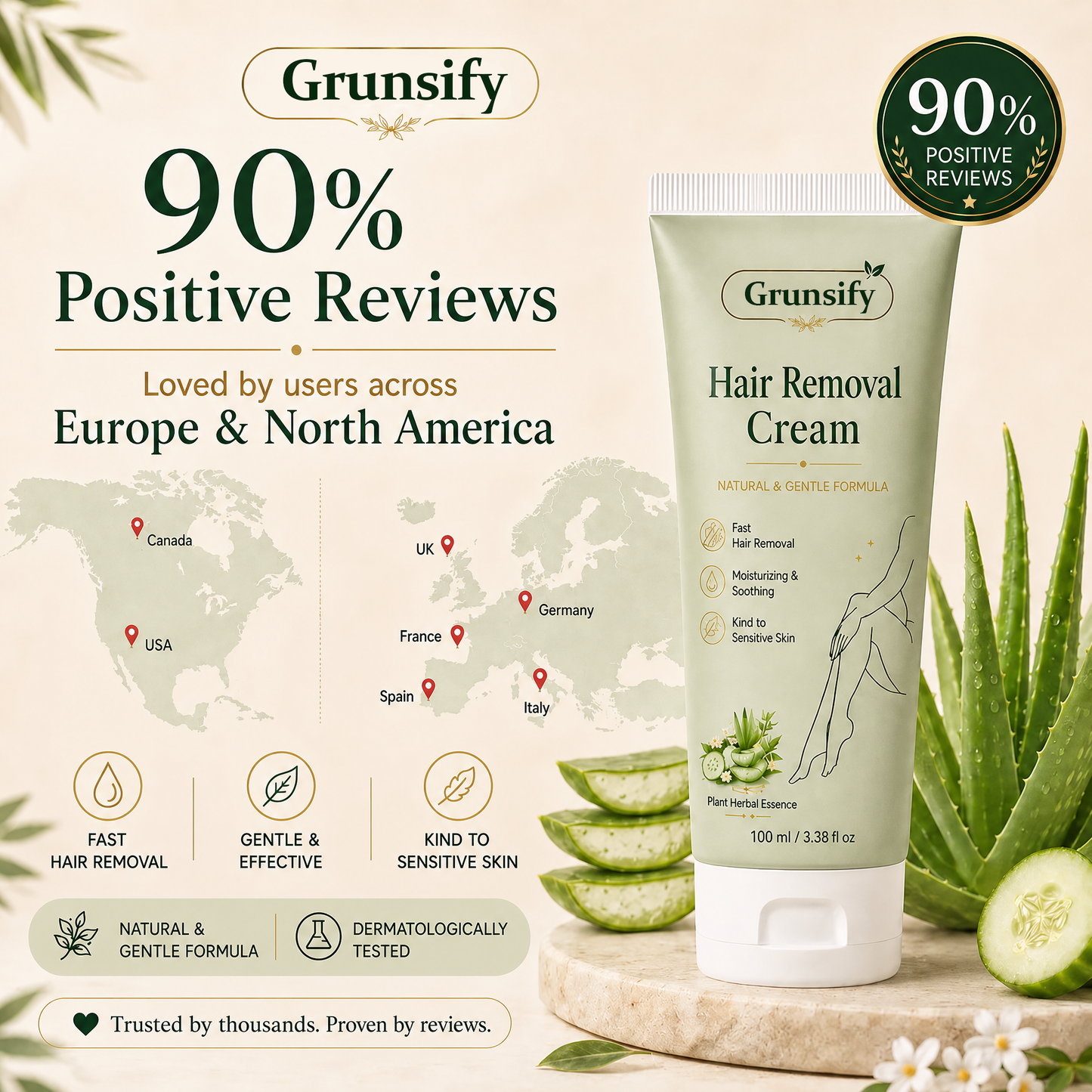 🔥Last Day 50% OFF 👨‍⚕️ Natural Gentle Hair Removal Cream | For Women & Men, Sensitive Skin