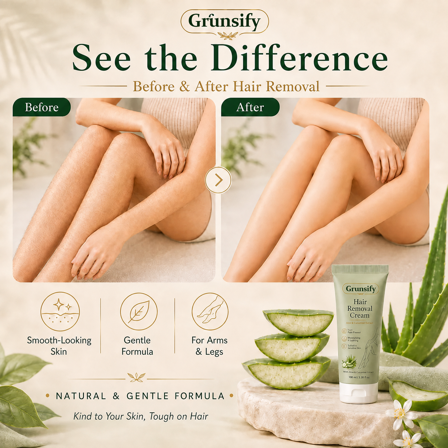 🔥Last Day 50% OFF 👨‍⚕️ Natural Gentle Hair Removal Cream | For Women & Men, Sensitive Skin