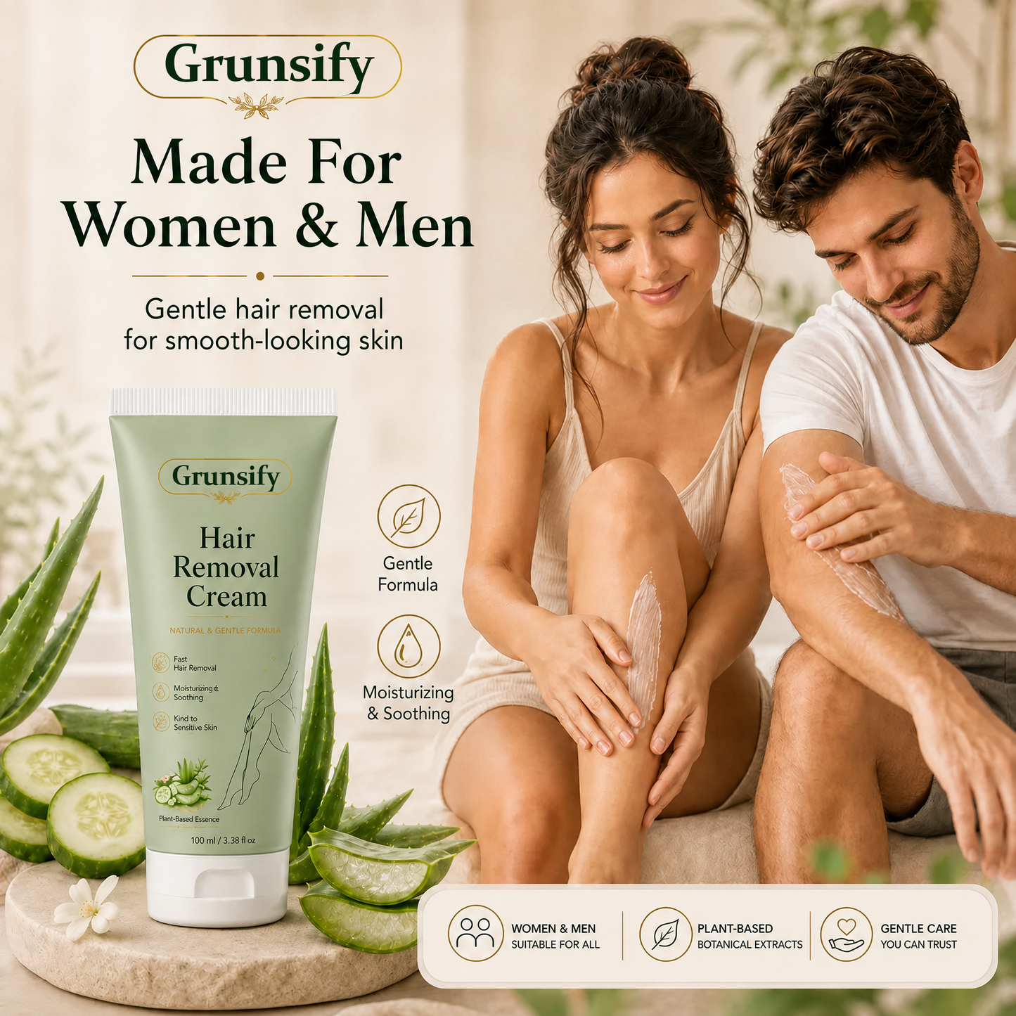 🔥Last Day 50% OFF 👨‍⚕️ Natural Gentle Hair Removal Cream | For Women & Men, Sensitive Skin