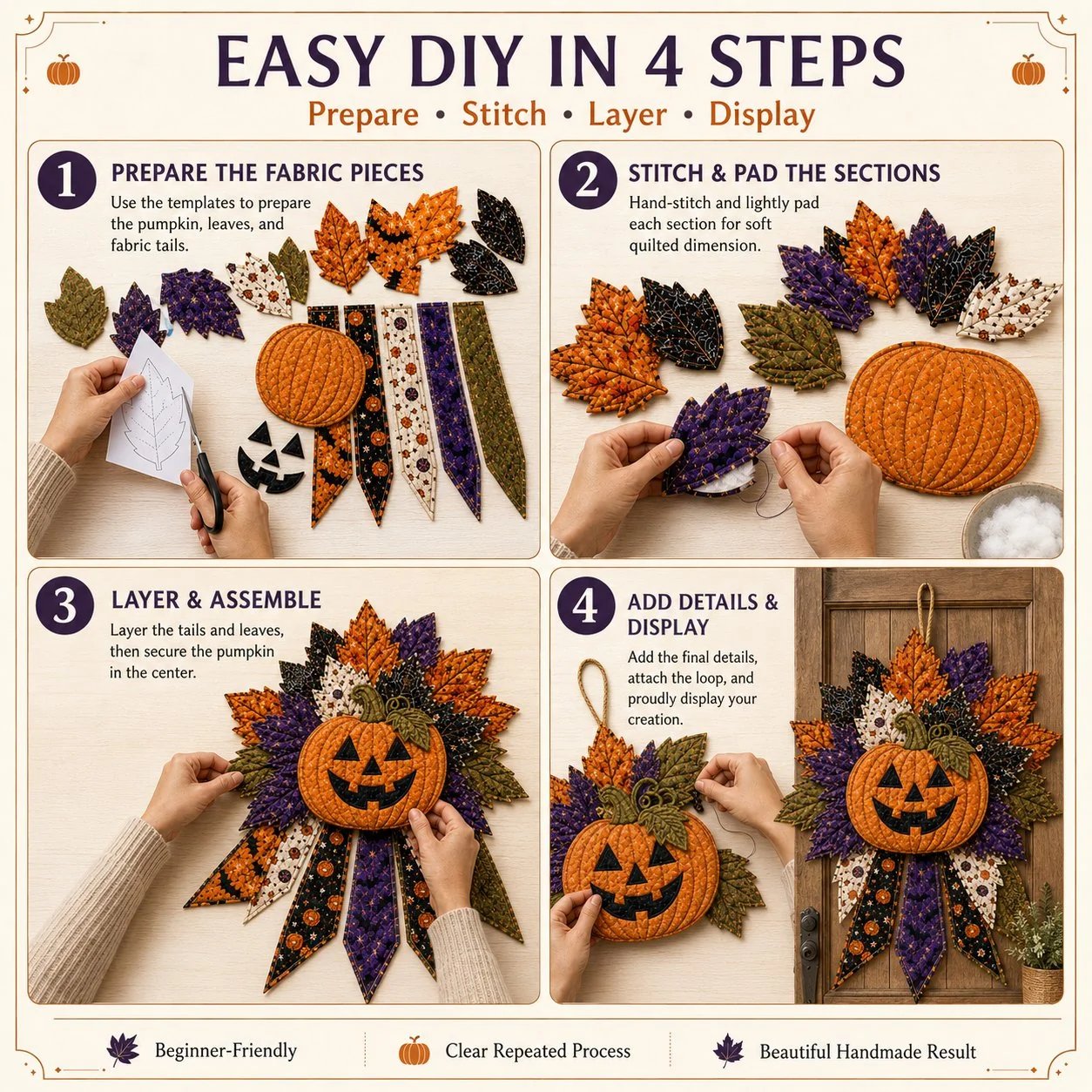 🎃 Beginner-Friendly Oversized Halloween Character Quilted Door Hanger Sewing Kit | Complete Kit with All Tools & Step-by-Step Guide Included 💕