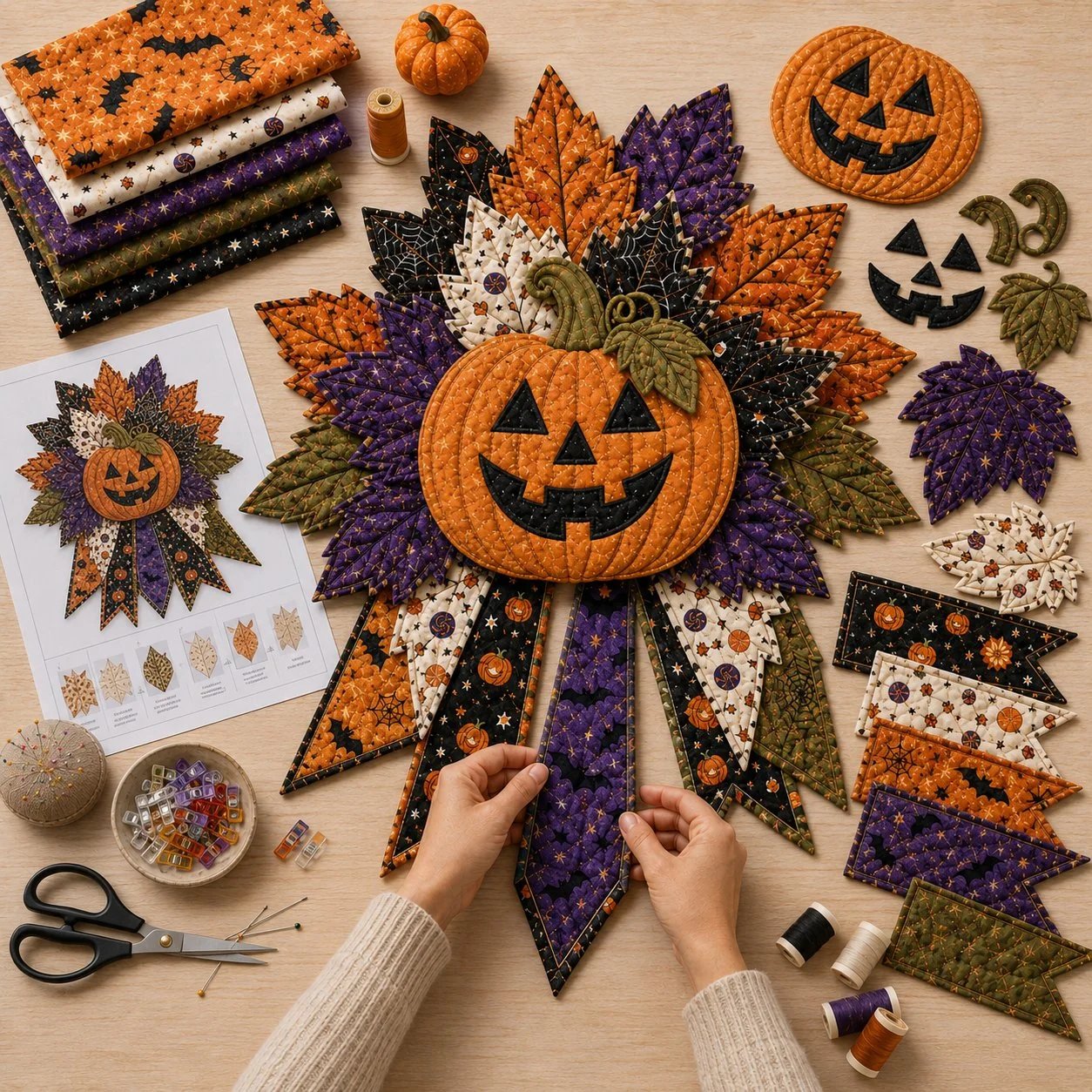 🎃 Beginner-Friendly Oversized Halloween Character Quilted Door Hanger Sewing Kit | Complete Kit with All Tools & Step-by-Step Guide Included 💕