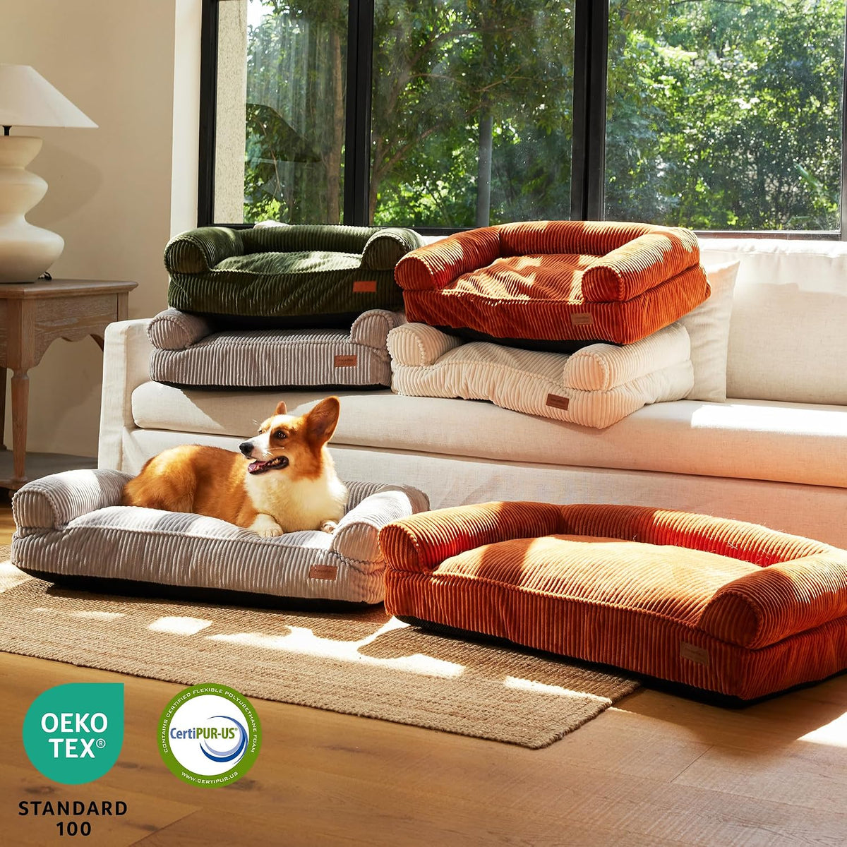 Corduroy Pet Sofa Bed with Washable Cover