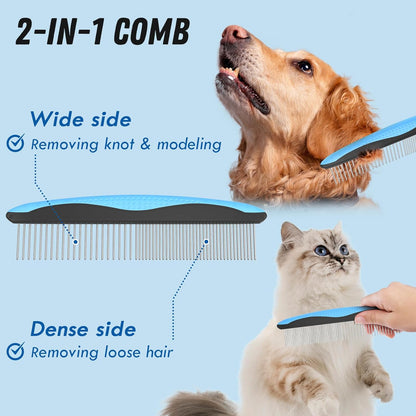 Deshedding Brush & Metal Comb Grooming Set
