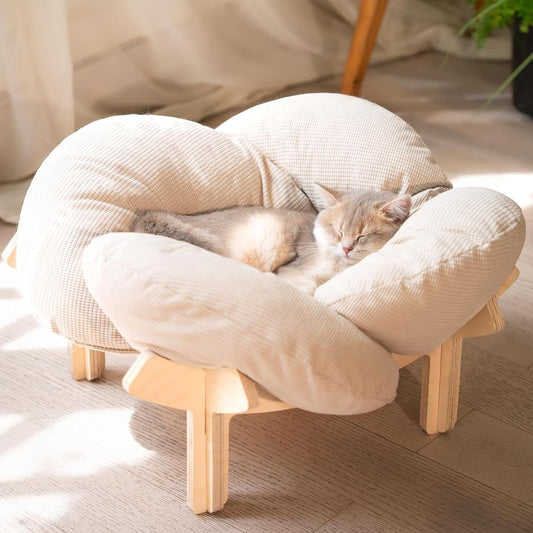 Elevated Flower Cat Bed with Wooden Frame