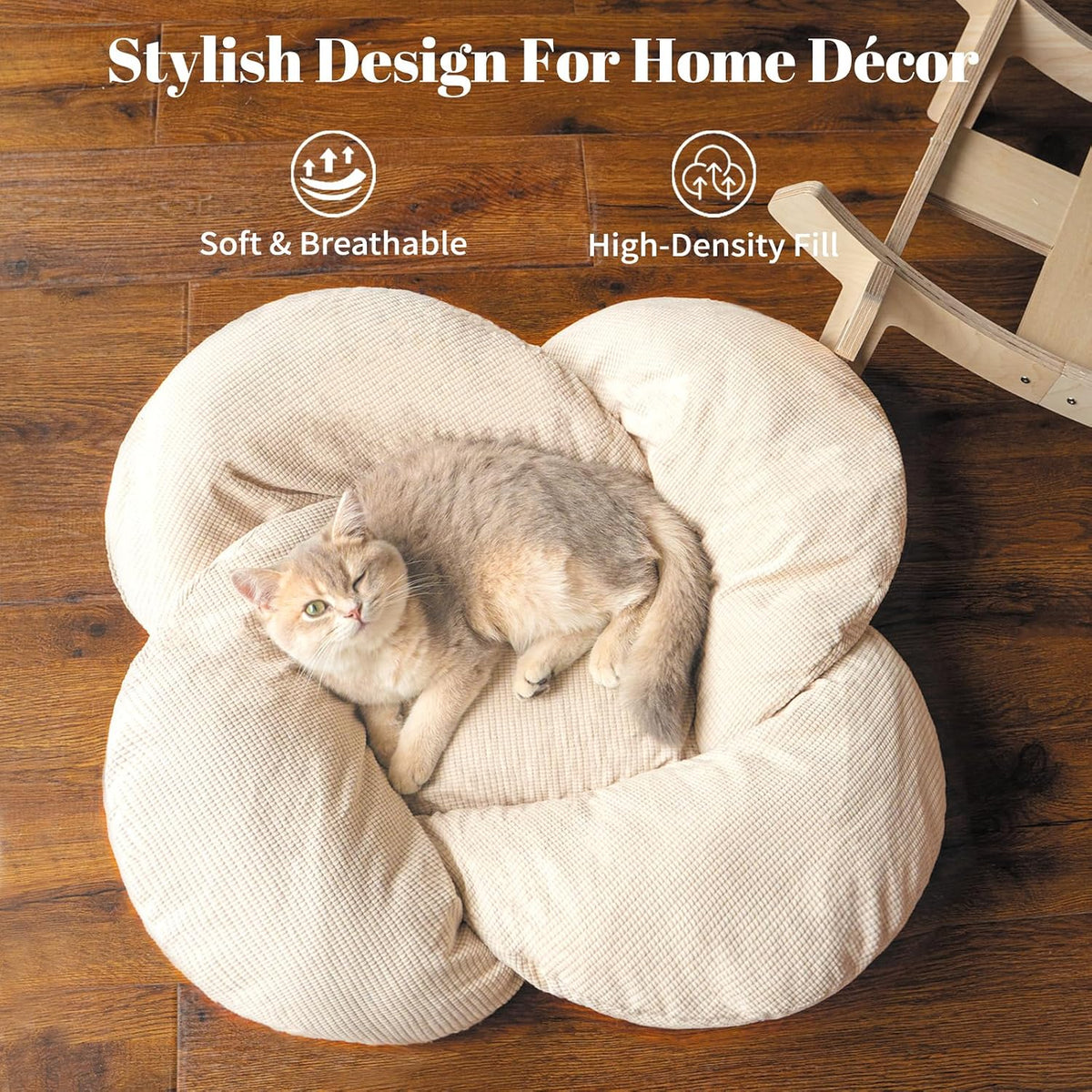 Elevated Flower Cat Bed with Wooden Frame