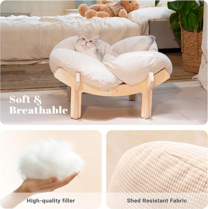 Elevated Flower Cat Bed with Wooden Frame