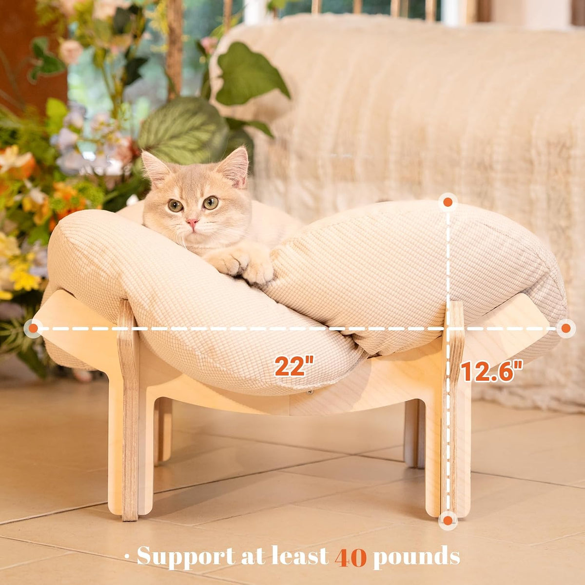 Elevated Flower Cat Bed with Wooden Frame