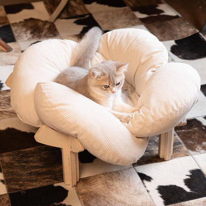 Elevated Flower Cat Bed with Wooden Frame