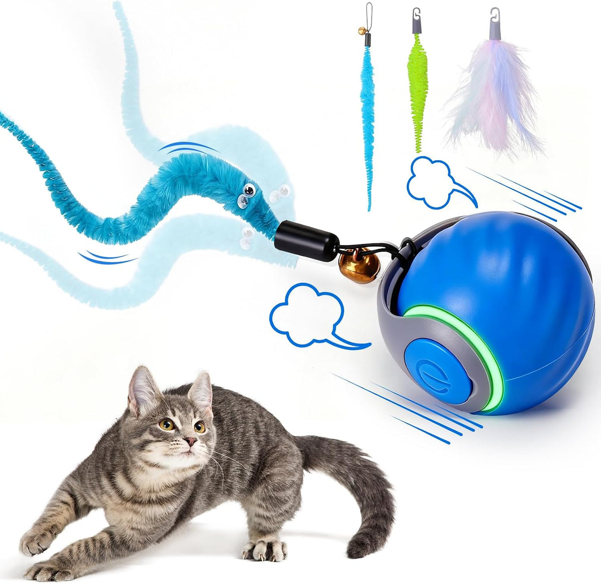 Rechargeable Interactive Cat Toy Ball with 3 Tails