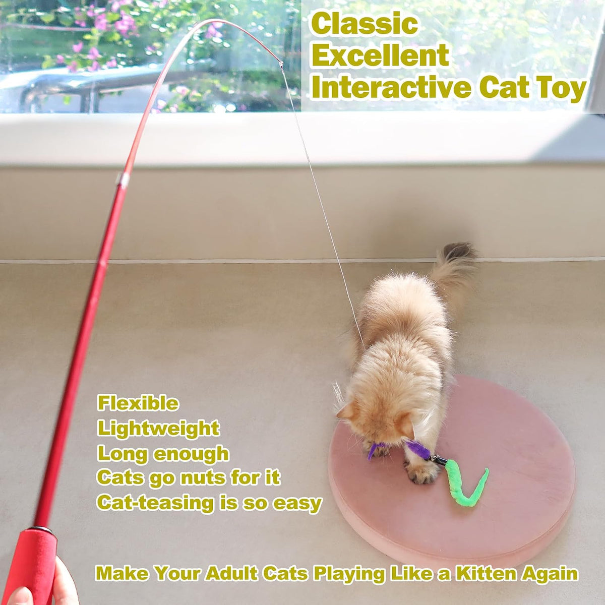 Retractable Feather Wand Cat Toy Set