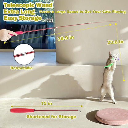 Retractable Feather Wand Cat Toy Set