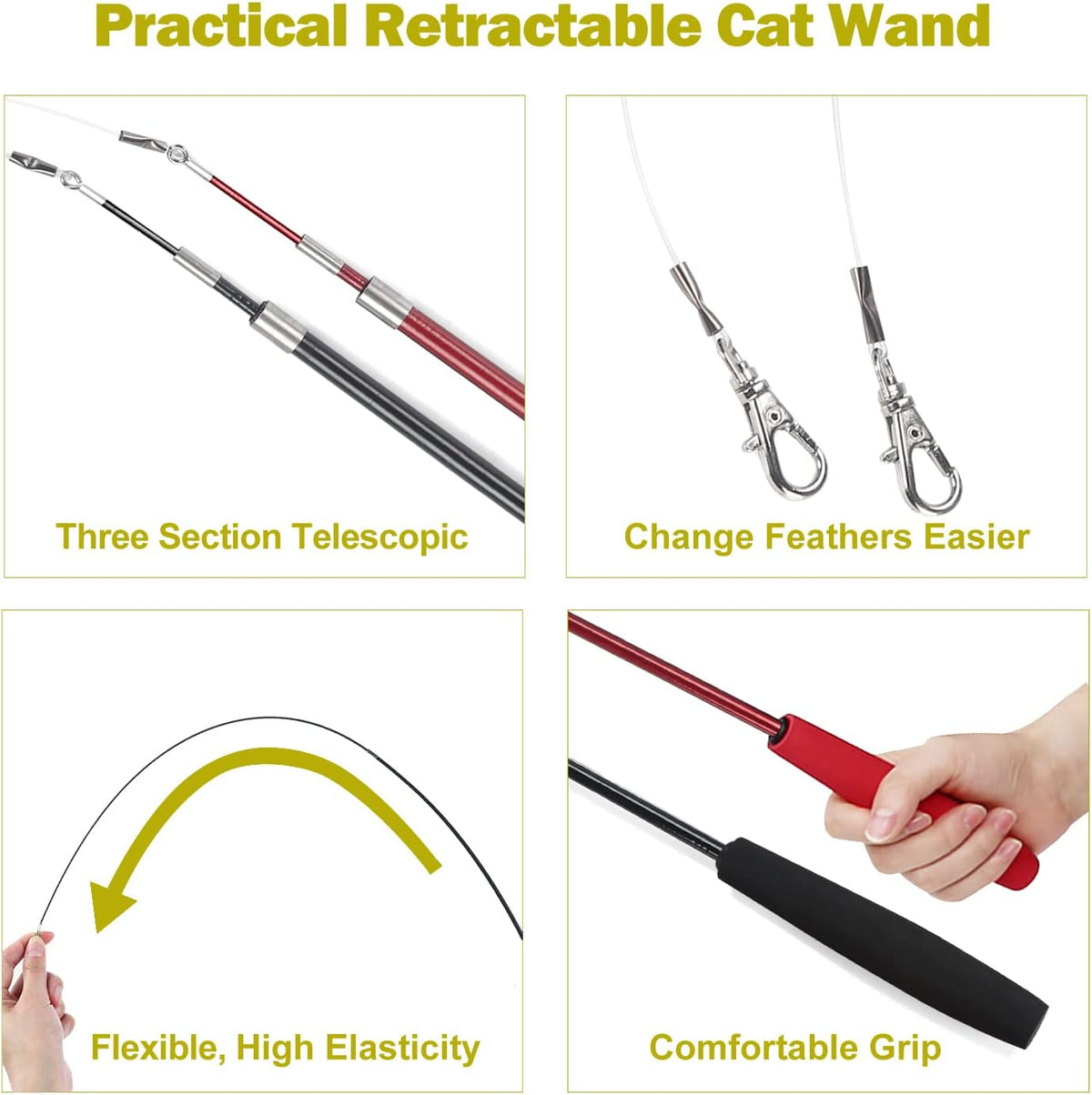 Retractable Feather Wand Cat Toy Set