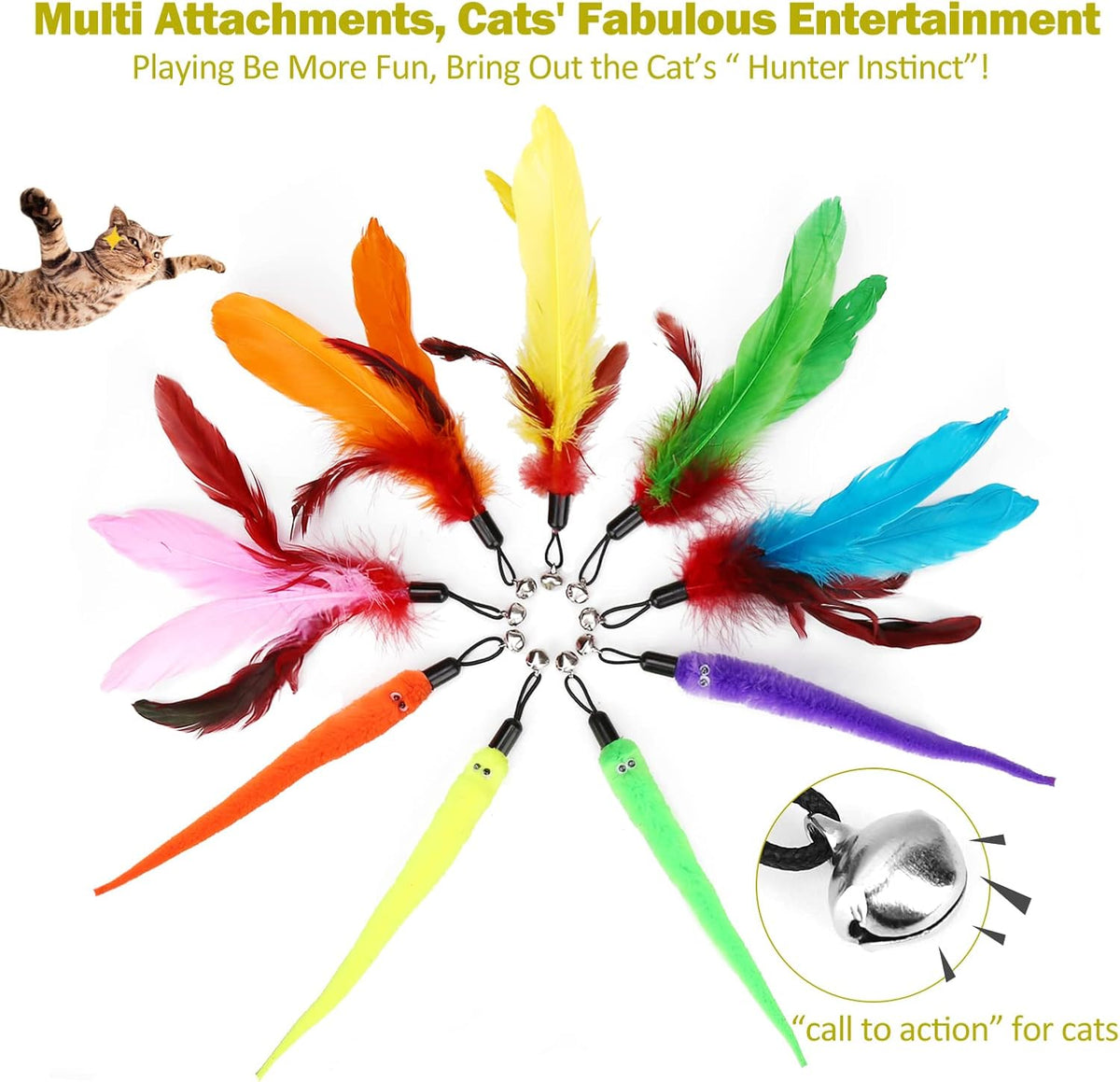 Retractable Feather Wand Cat Toy Set
