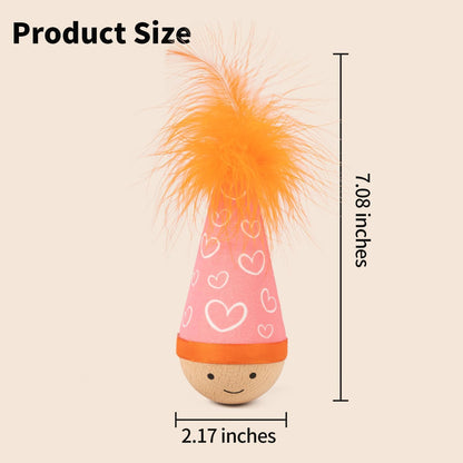 Solid Wood Wobbler Cat Toy with Feather