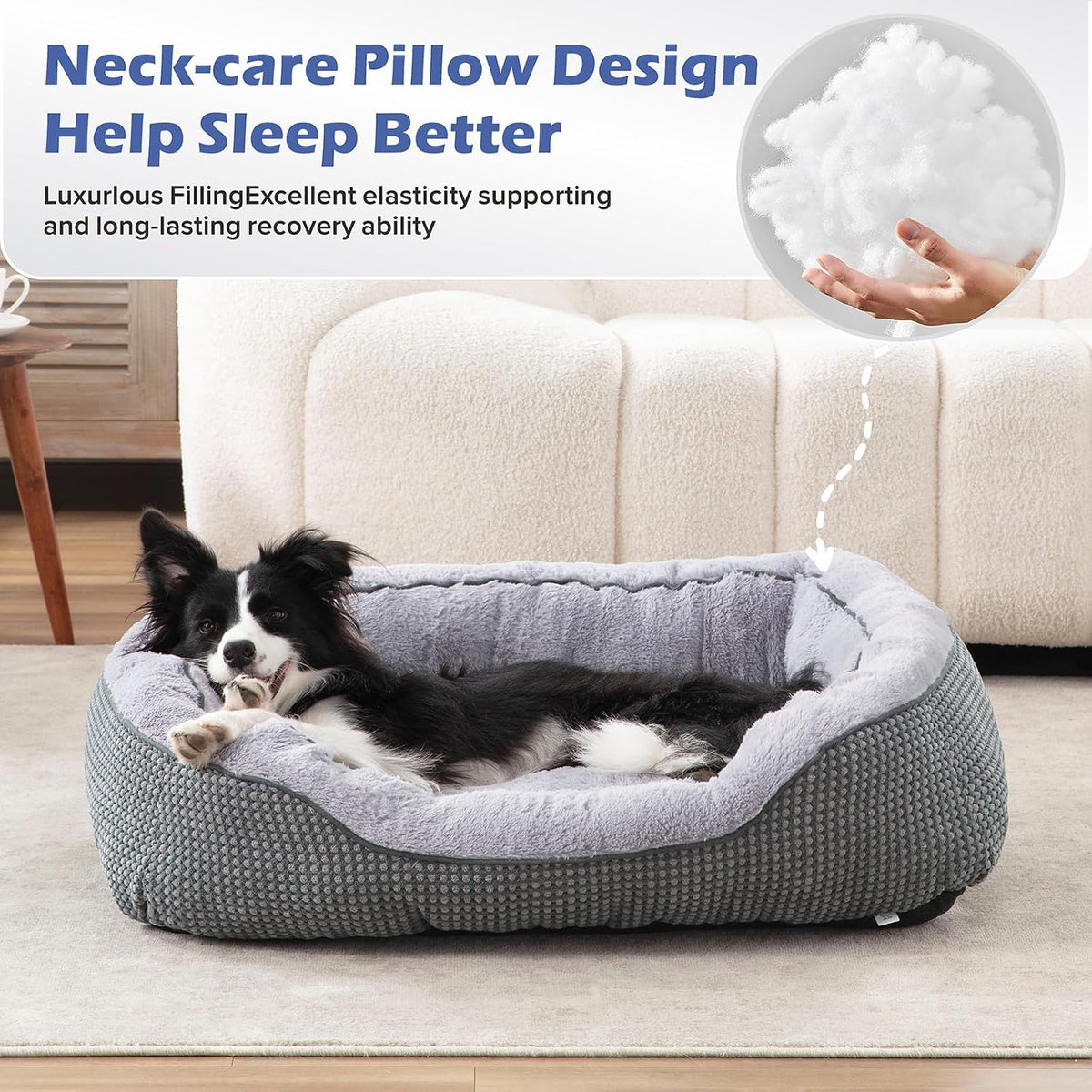 Washable Rectangle Pet Bed with Raised Bolsters