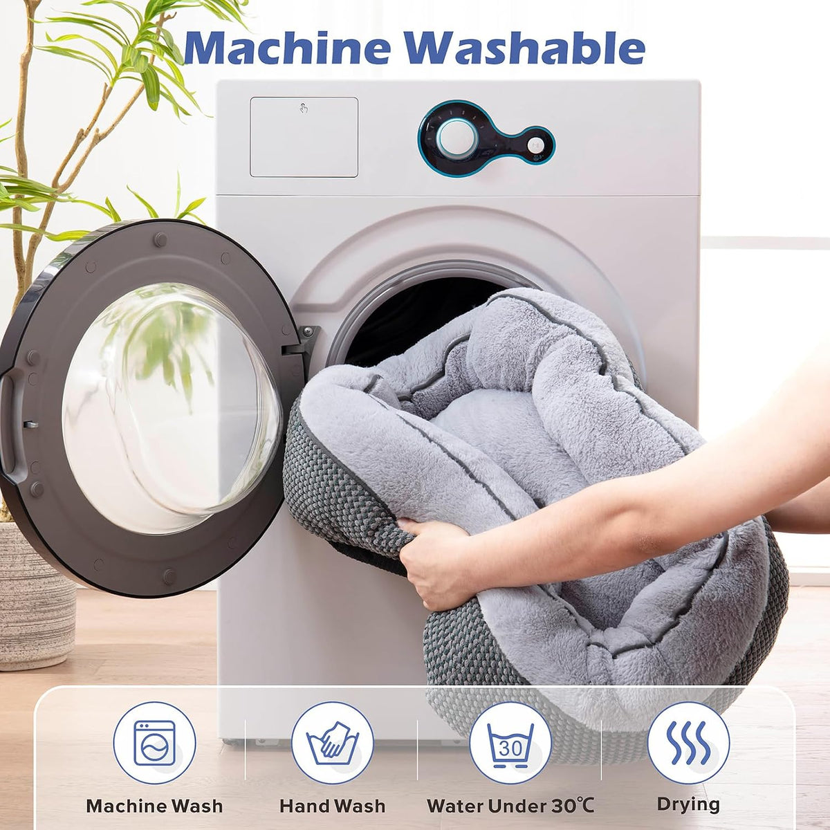 Washable Rectangle Pet Bed with Raised Bolsters