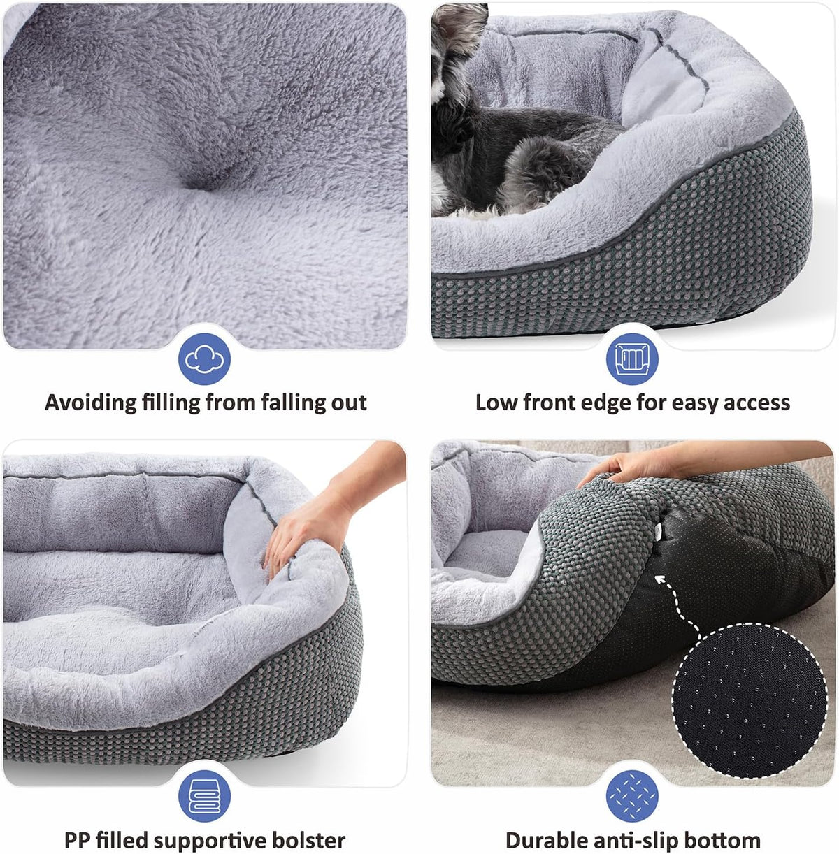 Washable Rectangle Pet Bed with Raised Bolsters