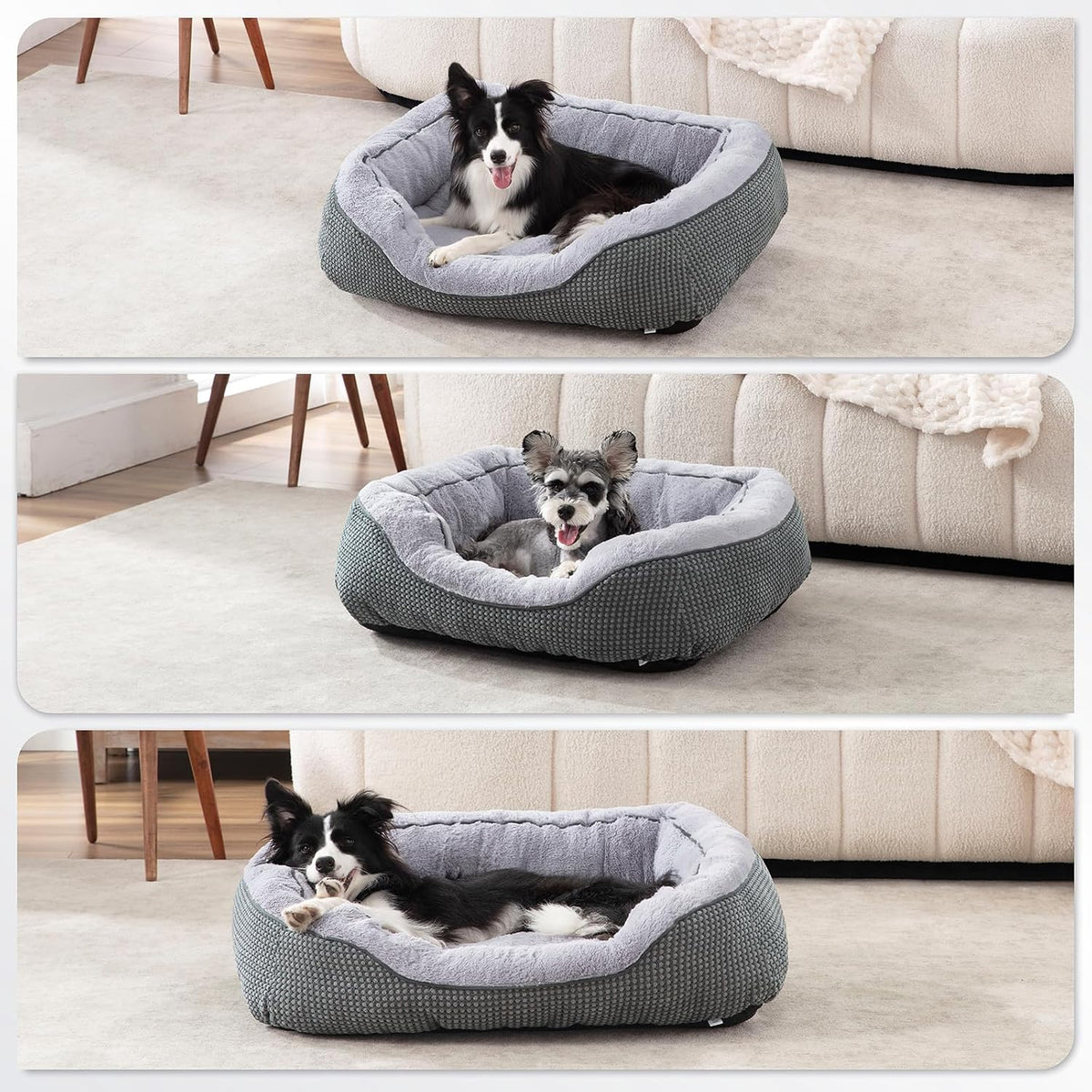 Washable Rectangle Pet Bed with Raised Bolsters