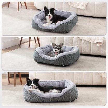 Washable Rectangle Pet Bed with Raised Bolsters